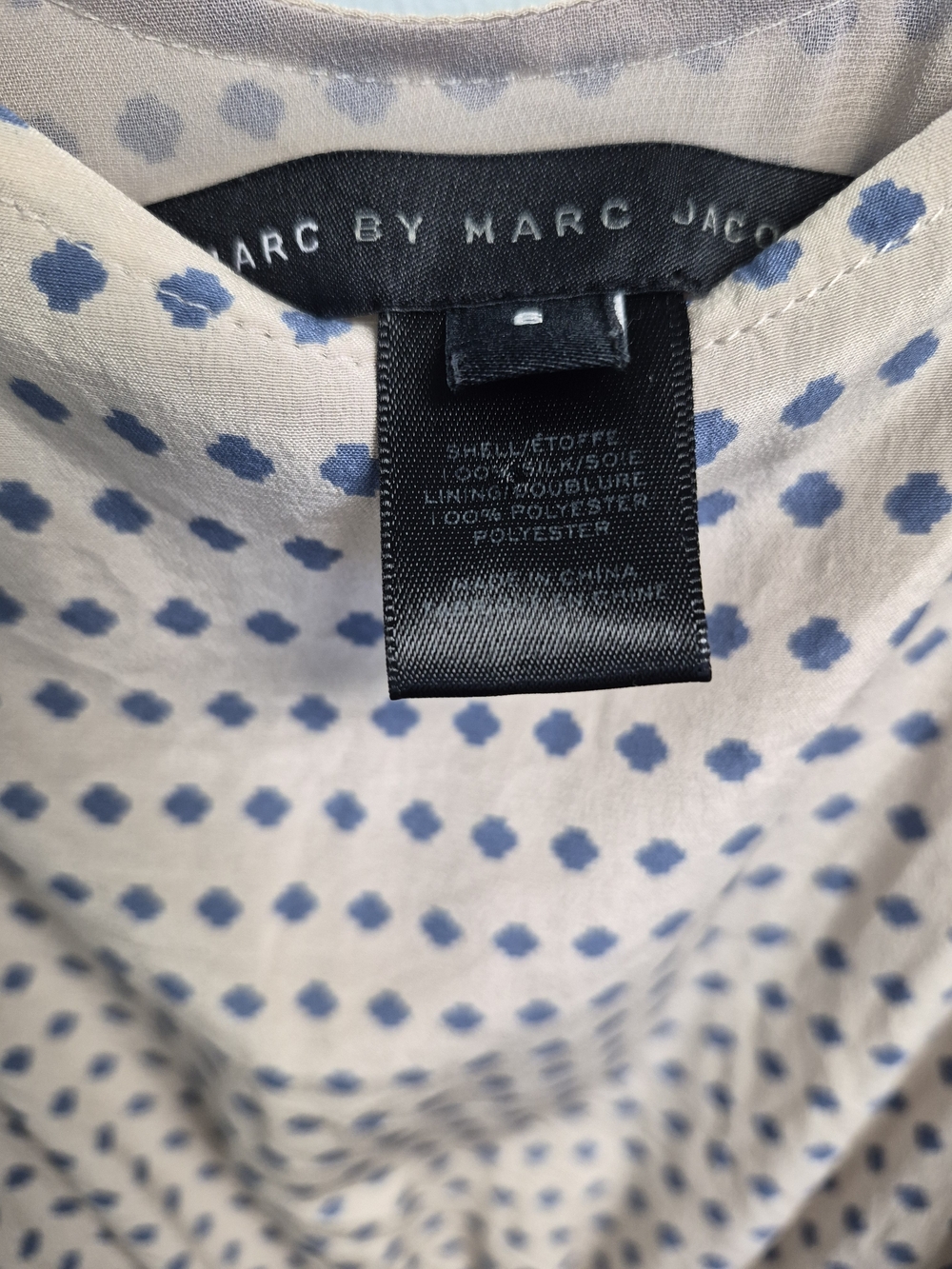 Marc By Marc Jacobs Cream Mini Dress with Navy Dot Print 100% Silk - Picture 7 of 7